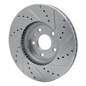 Ford Special Service Police Sedan Brake Rotor (1) - Front Left - R1 Concepts - Drilled & Slotted - Silver - `13-`20